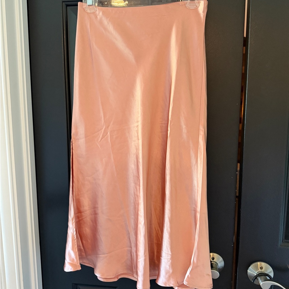 American Threads Blush Satin Midi Skirt